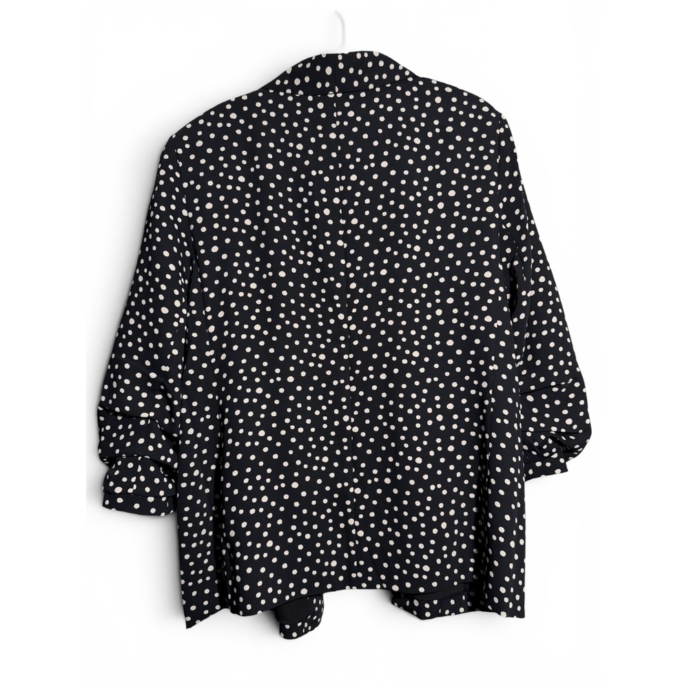 Chico's NWT Polka Dot Ruched Sleeve Blazer Open Front Black Cream Size 4 US 20 - Picture 2 of 6
